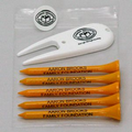 Poly Bagged Golf Tee Set - 5 Tees, 1 Markers, 1 Divot Tool - 1-color imprint